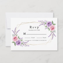 Carte de réponse de mariage géométrique rose lavan