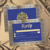 Carte de réponse de mariage gothique bleu or médié