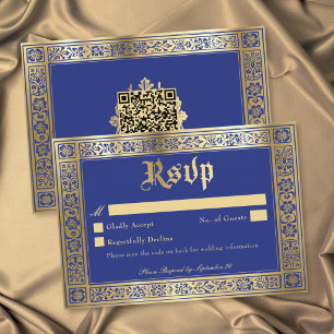 Carte de réponse de mariage gothique bleu or médié