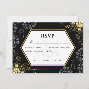 Carte de réponse de mariage gothique noir et or