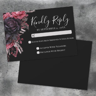 Carte de réponse de mariage gothique noir rouge