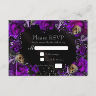 Carte de réponse de mariage gothique Roses & Crâne
