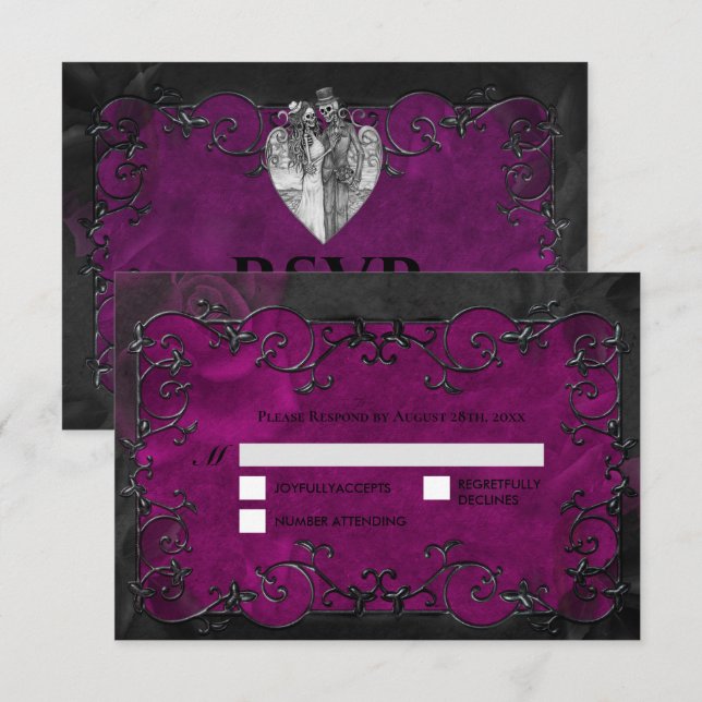 Carte de réponse de mariage Halloween gothique som (Devant / Derrière)