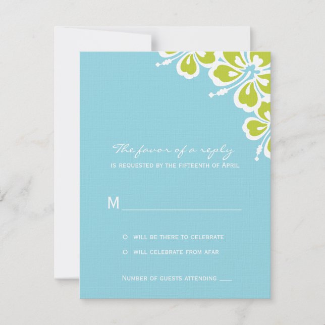 Carte de réponse de mariage Hibiscus Delight - Ble (Devant)