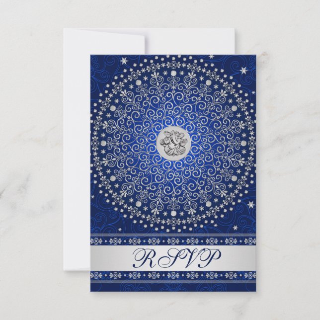 Carte de réponse de mariage Hindu Ganesh Blue Silv (Devant)