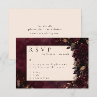 Carte de réponse de mariage hivernal aux tons prun