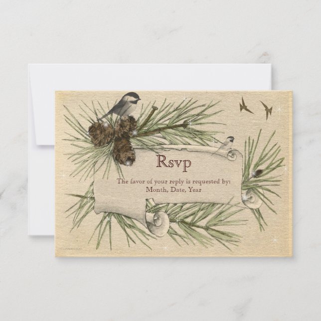 Carte de réponse de mariage hivernal vintage à la  (Devant)