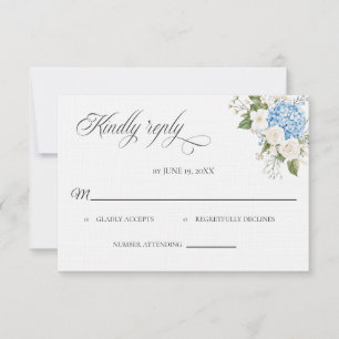 Carte de réponse de mariage Hortensia Bleu