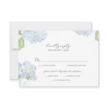 Carte de réponse de mariage Hortensia Bleu
