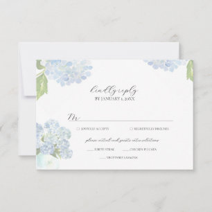 Carte de réponse de mariage Hortensia Bleu
