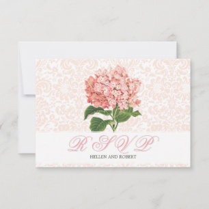 Carte de réponse de mariage Hydrangea rose vintage