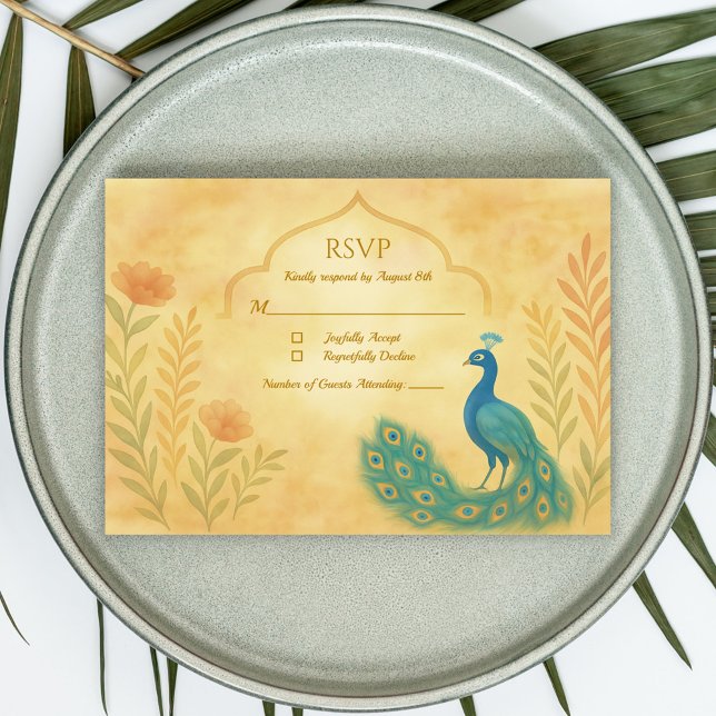 Carte de réponse de mariage indien floral paon (Créateur téléchargé)