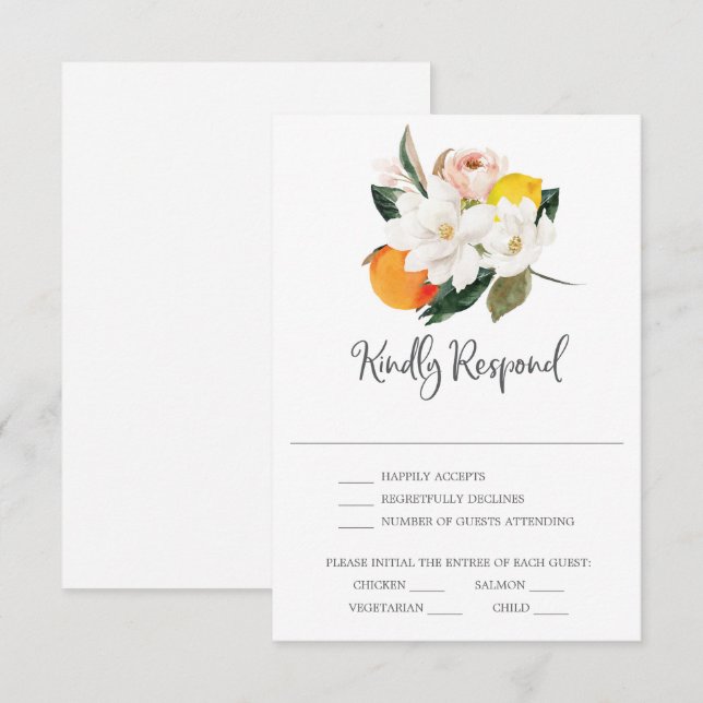 Carte de réponse de mariage Magnolia Citron (Devant / Derrière)