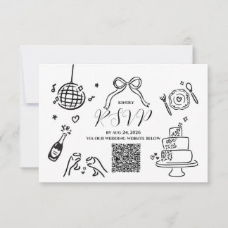 Carte de réponse de mariage minimaliste dessinée à