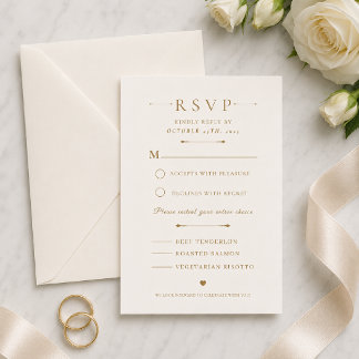 Carte de réponse de mariage minimaliste en or