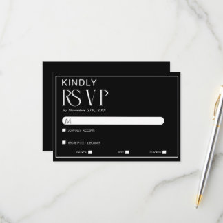 Carte de réponse de mariage minimaliste noir et bl