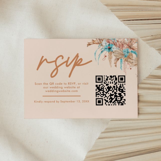 Carte de réponse de mariage moderne boho avec code (Créateur téléchargé)