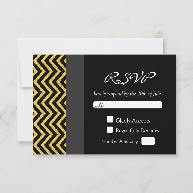 Carte de réponse de mariage moderne Chevron noir e (Devant)
