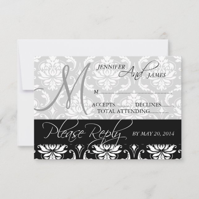 Carte de réponse de mariage Monogramme de noms en  (Devant)