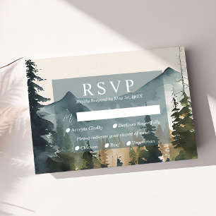 Carte de réponse de mariage Montagnes et Pins Aqua
