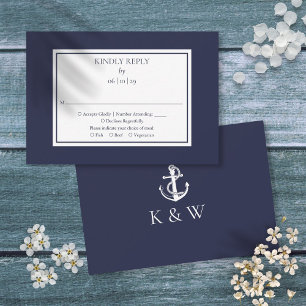 Carte de réponse de mariage nautique à l'ancre en