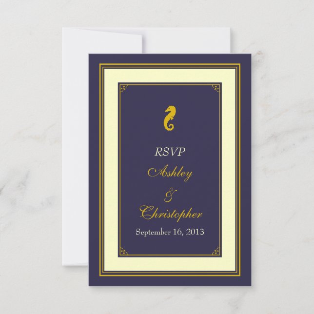 Carte de réponse de mariage nautique Poisson Cheva (Devant)