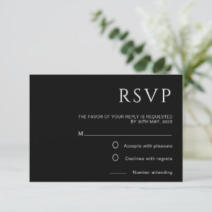 Carte de réponse de mariage noir minimaliste