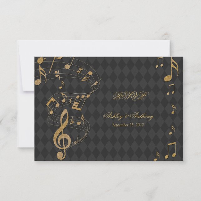 Carte de réponse de mariage Notes de musique Harle (Devant)