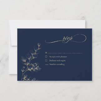Carte de réponse de mariage or et marine