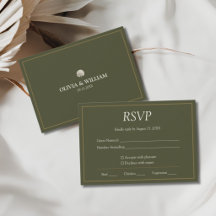 Carte de réponse de mariage Palm Peacock vert oliv