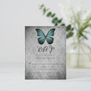 Carte de réponse de mariage papillon damassé vinta