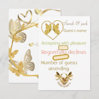 Carte de réponse de mariage Papillon doré élégant