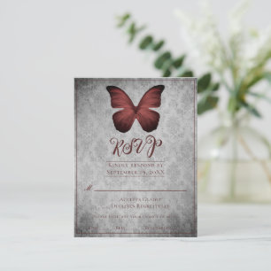 Carte de réponse de mariage papillon vintage rouge