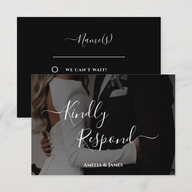 Carte de réponse de mariage photo noir et blanc mo (Devant / Derrière)