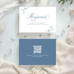 Carte de réponse de mariage QR à fleurs bleu pouss
