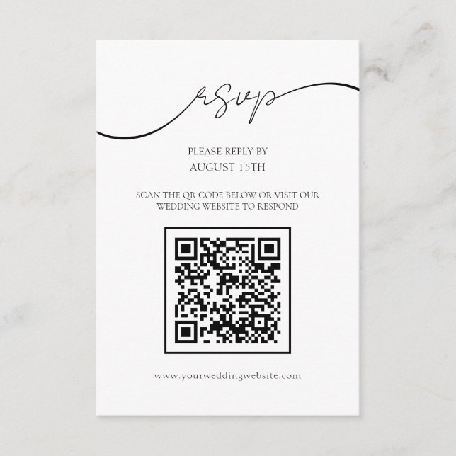 Carte de réponse de mariage QR Code écriture éléga (Devant)