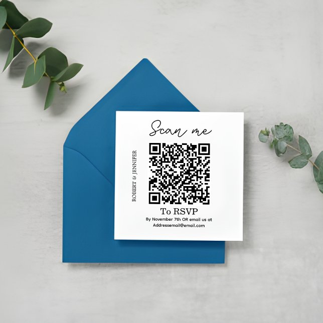 Carte de réponse de mariage QR Code élégante, répo (Elegant Wedding RSVP Card)