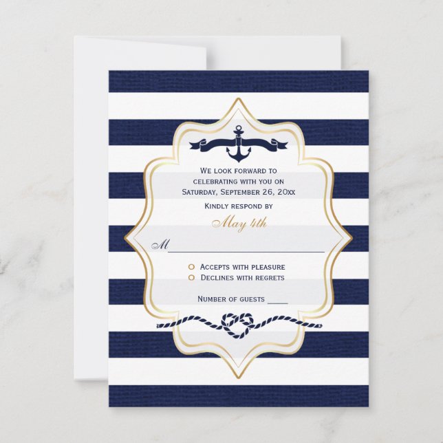 Carte de réponse de mariage | Rayure de toile de j (Devant)