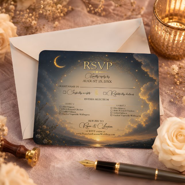 Carte de réponse de mariage Romance Céleste (Celestial Romance Wedding RSVP Card)