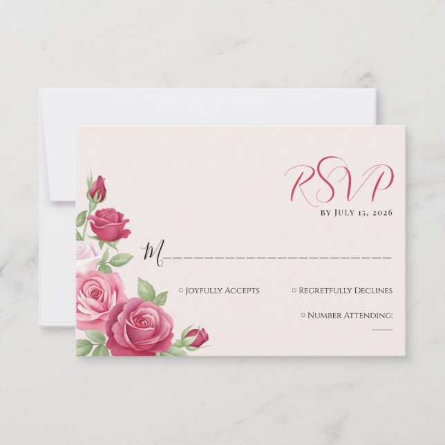 Carte de réponse de mariage Rose Cramoisi (Devant)