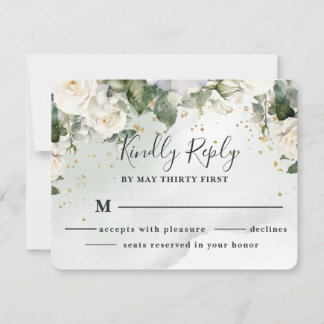 Carte de réponse de mariage Rose Élégante Vert Sau