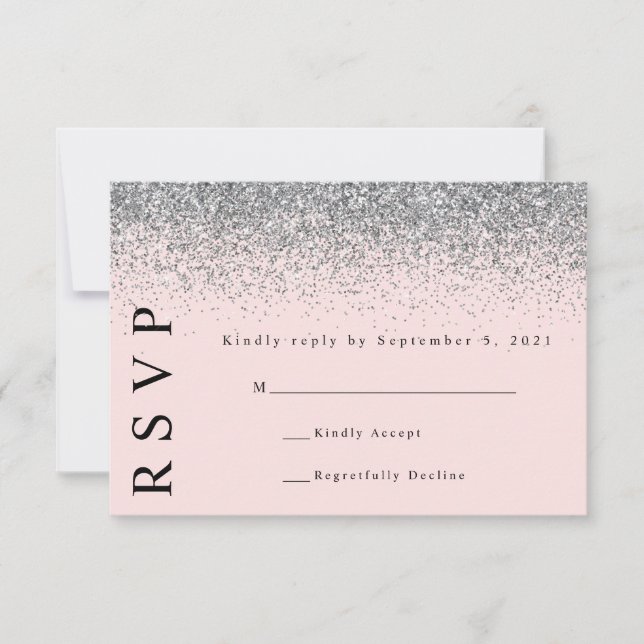 Carte de réponse de mariage rose et paillettes d'a (Devant)