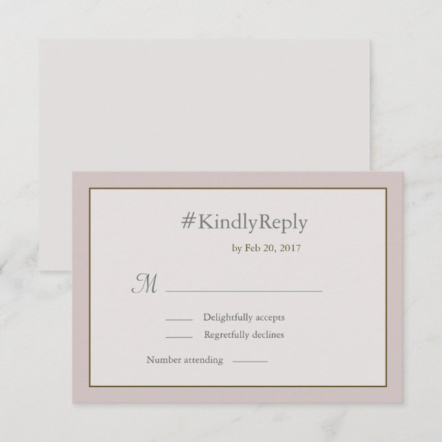 Carte de réponse de mariage rose poudré personnali (Devant / Derrière)