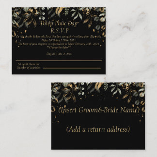 Carte de réponse de mariage RSVP noir/or RSVP en a