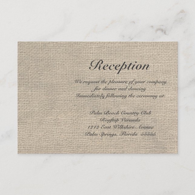 Carte de réponse de mariage rustique en toile de j (Devant)