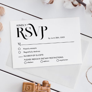 Carte de réponse de mariage simple élégante noire