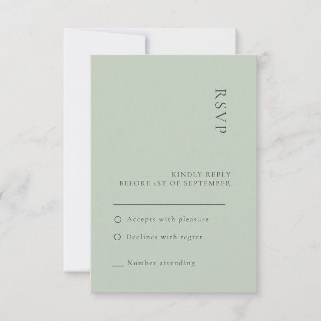 Carte de réponse de mariage simple vert sauge (Devant)