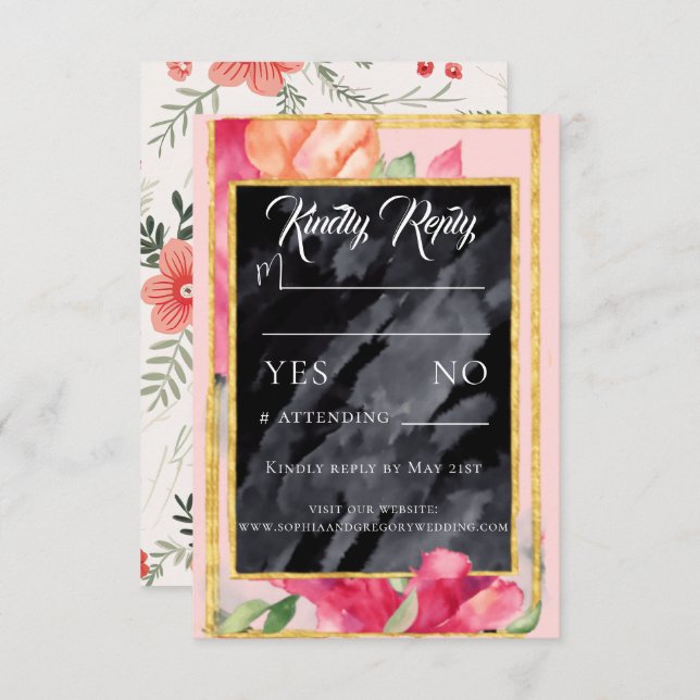 Carte de réponse de mariage tableau noir aux coque (Devant / Derrière)