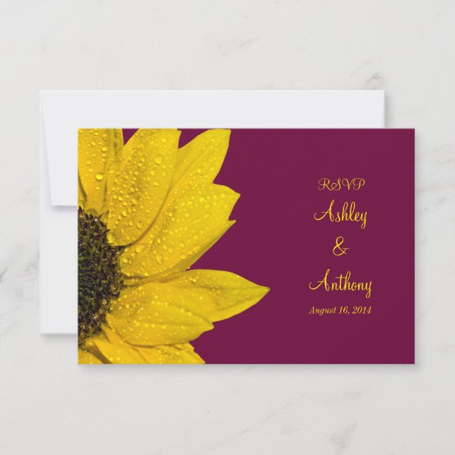 Carte de réponse de mariage Tournesol - Vin et Jau (Devant)