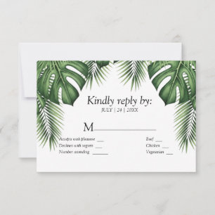 Carte de réponse de mariage tropicale verte avec M